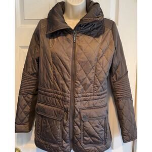 BCBGMAXAZRIA Quilted Puffer Women’s Coat Coffee Brown Sz S Full-Zip Long Hooded